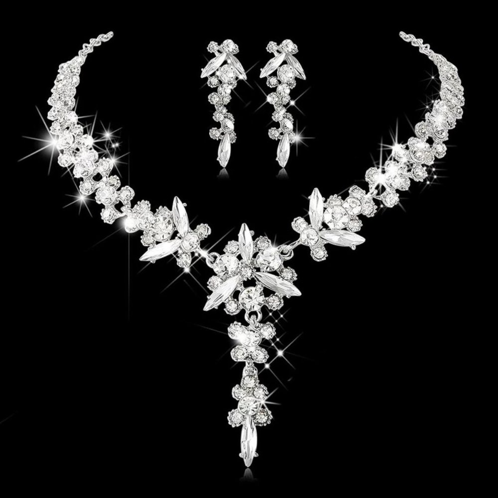 Bride Necklace Earrings Set Crystal Bridal Wedding Jewelry